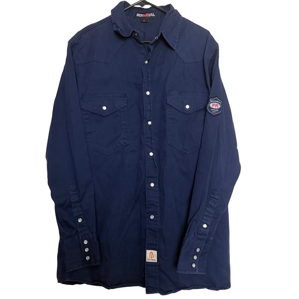 Bocomal FR Work Shirt Flame Resistant Navy NFPA CAT 2 Fire Resistant LG
